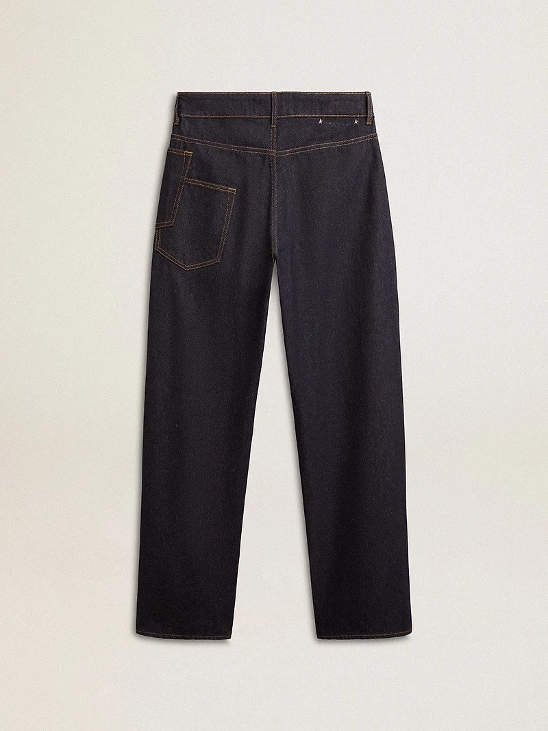 Men’s dark blue wide-leg jeans one-wash denim