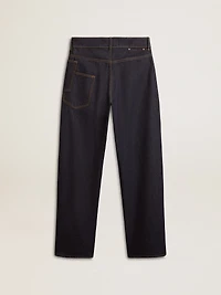 Men’s dark blue wide-leg jeans one-wash denim