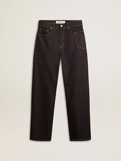 Men’s dark blue wide-leg jeans one-wash denim