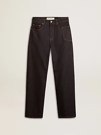 Men’s dark blue wide-leg jeans one-wash denim