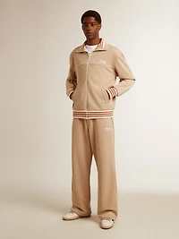 Men’s light beige zipped sweatshirt with white logo