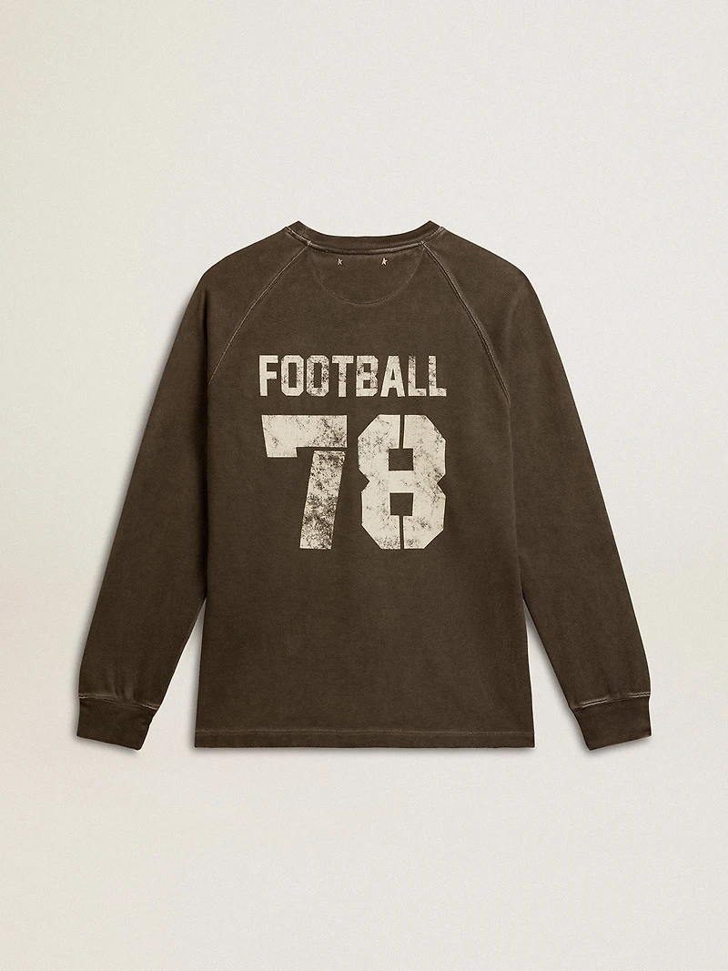 Men's long-sleeved T-shirt anthracite gray cotton with logo on the back