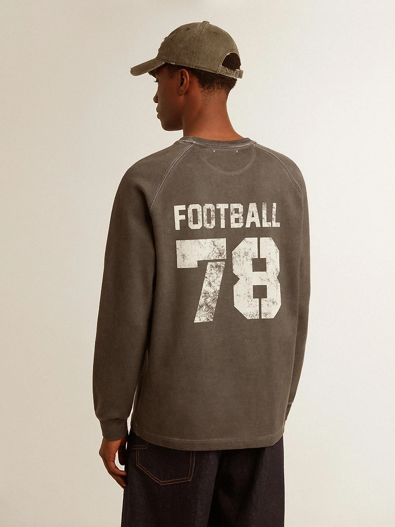 Men's long-sleeved T-shirt anthracite gray cotton with logo on the back