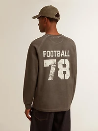 Men's long-sleeved T-shirt anthracite gray cotton with logo on the back