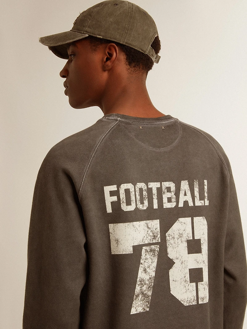 Men's long-sleeved T-shirt anthracite gray cotton with logo on the back