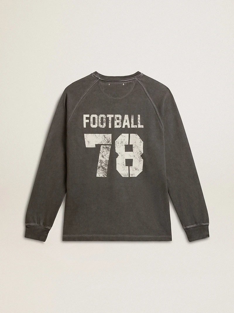 Men's long-sleeved T-shirt anthracite gray cotton with logo on the back