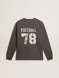 Men's long-sleeved T-shirt anthracite gray cotton with logo on the back