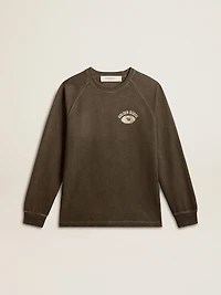 Men's long-sleeved T-shirt anthracite gray cotton with logo on the back