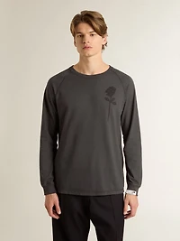 Men's T-shirt anthracite-colored cotton with print on the chest