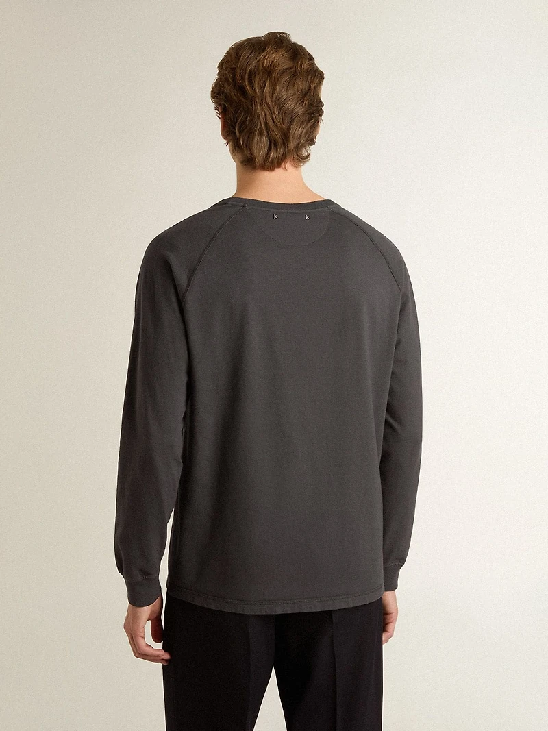 Men's T-shirt anthracite-colored cotton with print on the chest