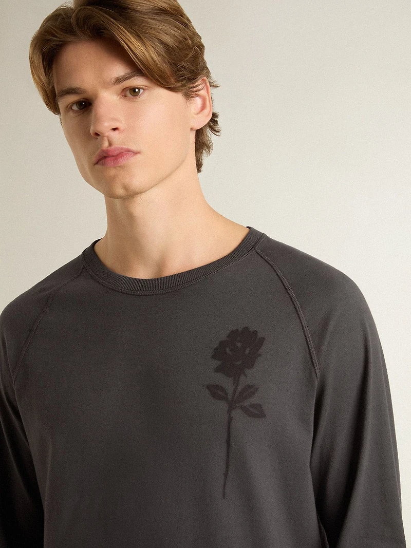 Men's T-shirt anthracite-colored cotton with print on the chest