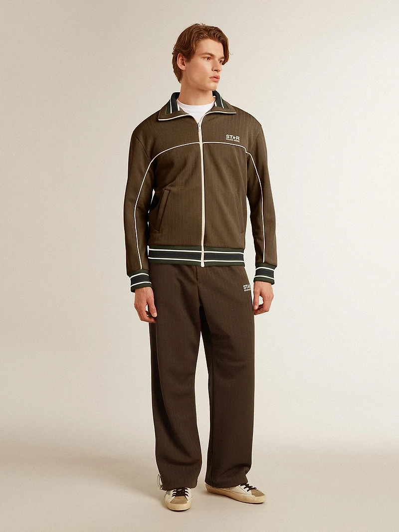 Men’s military green zipped sweatshirt with white logo