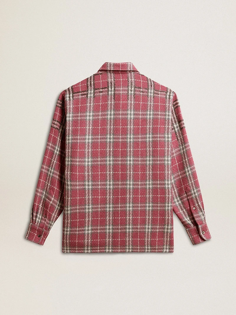 Boxy fit shirt with pink, sand and gray check embroidery