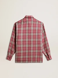 Boxy fit shirt with pink, sand and gray check embroidery