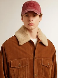 Men's jacket tobacco-colored split leather with a shearling collar