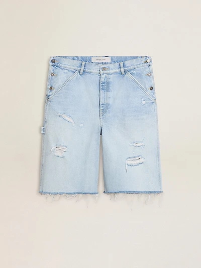 Men's denim Bermuda shorts with lived-in effect