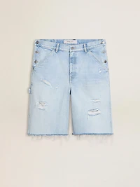 Men's denim Bermuda shorts with lived-in effect
