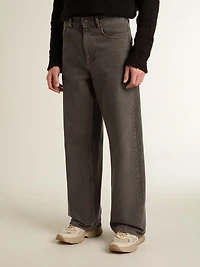 Men's dark gray jeans twist crease-wash denim