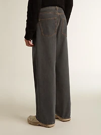 Men's dark gray jeans twist crease-wash denim