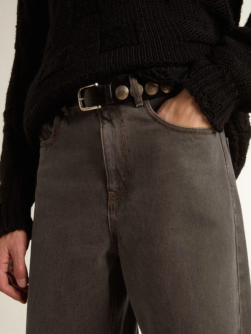Men's dark gray jeans twist crease-wash denim