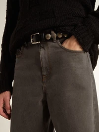 Men's dark gray jeans twist crease-wash denim