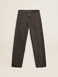 Men's dark gray jeans twist crease-wash denim
