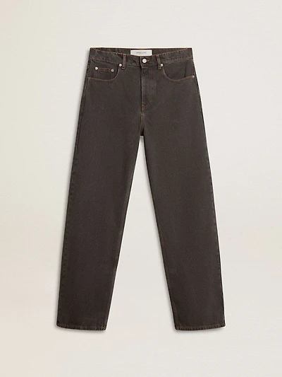 Men's dark gray jeans twist crease-wash denim