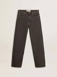 Men's dark gray jeans twist crease-wash denim
