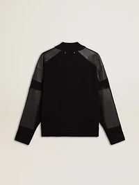 Men's black merino wool jacket with leather patches