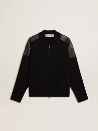 Men's black merino wool jacket with leather patches