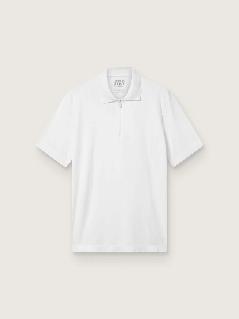 Men's white sports zipped polo shirt