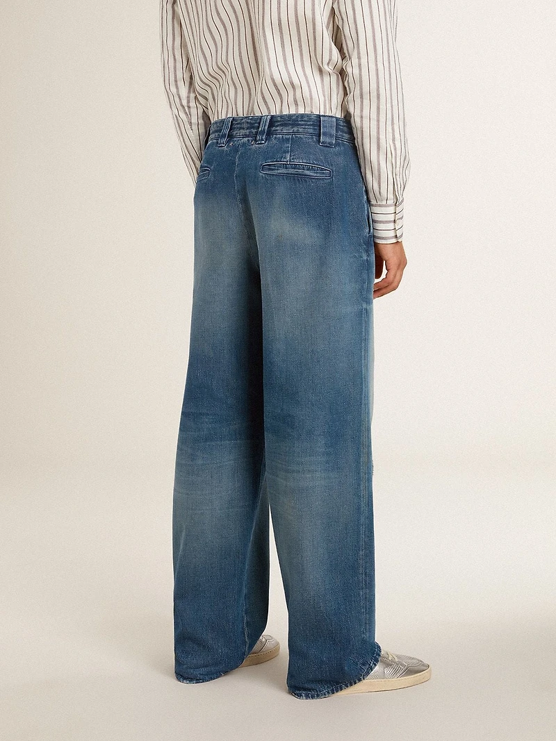 Men's denim chinos with distressed details