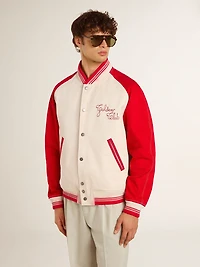 Bomber jacket worn white and red with embroidery