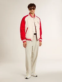 Bomber jacket worn white and red with embroidery