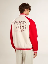 Bomber jacket worn white and red with embroidery