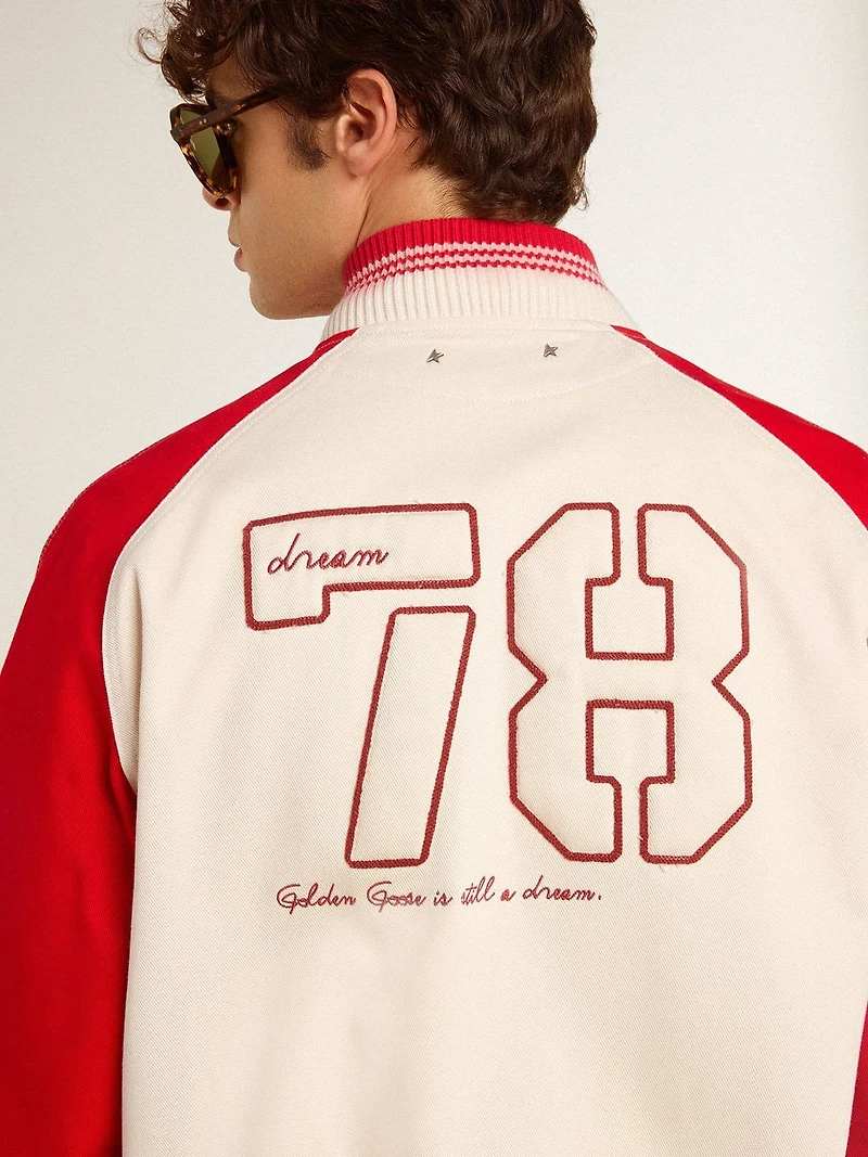 Bomber jacket worn white and red with embroidery