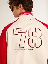 Bomber jacket worn white and red with embroidery