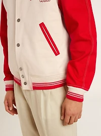 Bomber jacket worn white and red with embroidery
