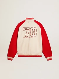 Bomber jacket worn white and red with embroidery