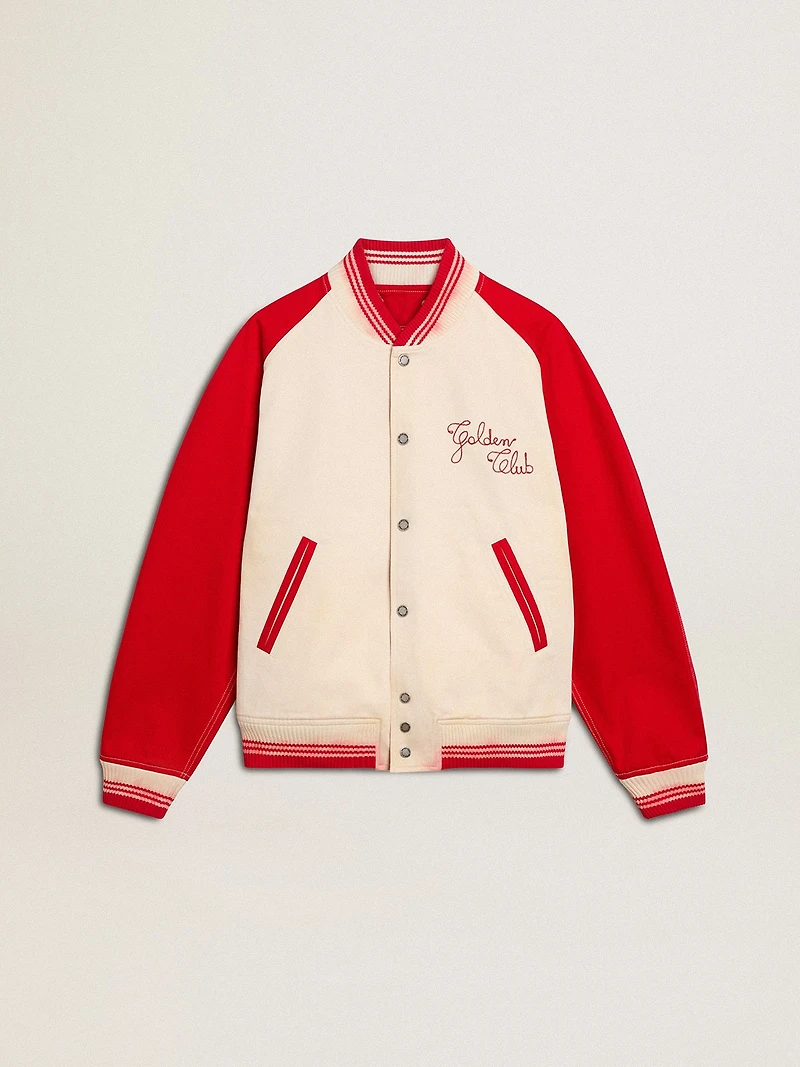 Bomber jacket worn white and red with embroidery