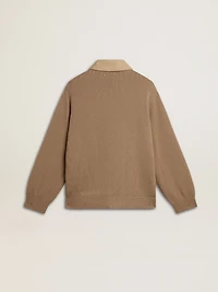 Men's jacket travertine-colored nubuck leather with wool-blend sleeves and back