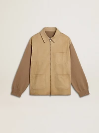 Men's jacket travertine-colored nubuck leather with wool-blend sleeves and back