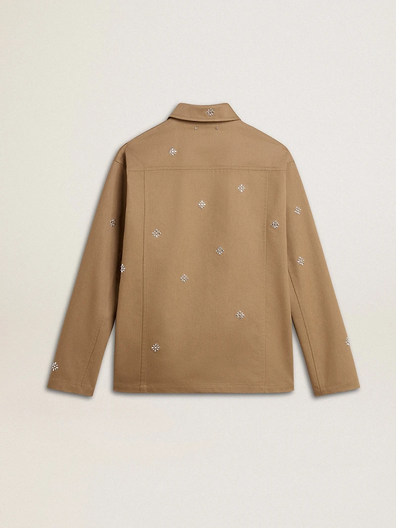 Men's beige jacket with floral embroidery and full zip