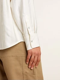 Men’s oversized worn-white shirt with vertical stripes
