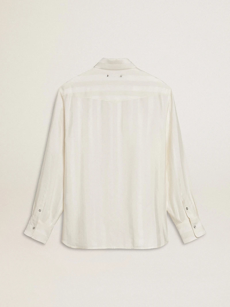 Men’s oversized worn-white shirt with vertical stripes