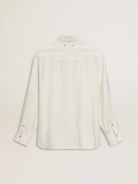 Men’s oversized worn-white shirt with vertical stripes
