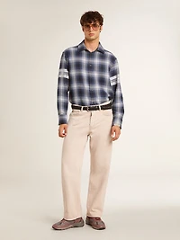 Men's blue 3D checkered shirt with print on the back