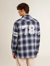 Men's blue 3D checkered shirt with print on the back