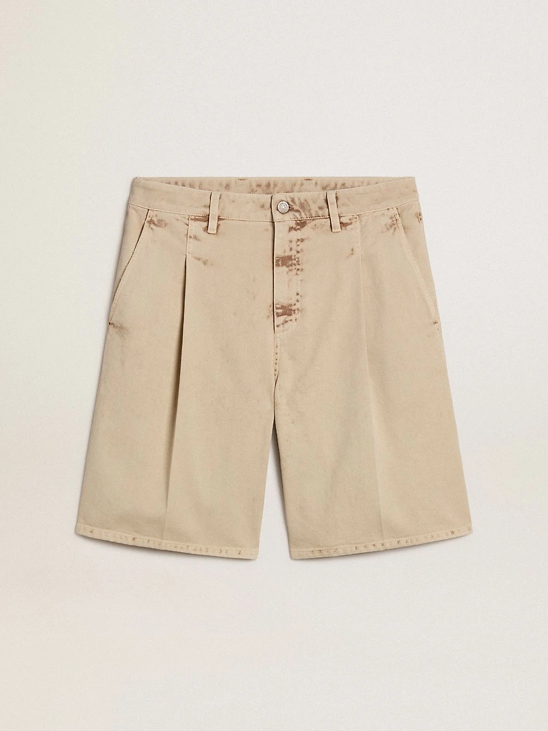 Men's Bermuda shorts beige denim with a lived-in look finish