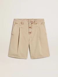 Men's Bermuda shorts beige denim with a lived-in look finish